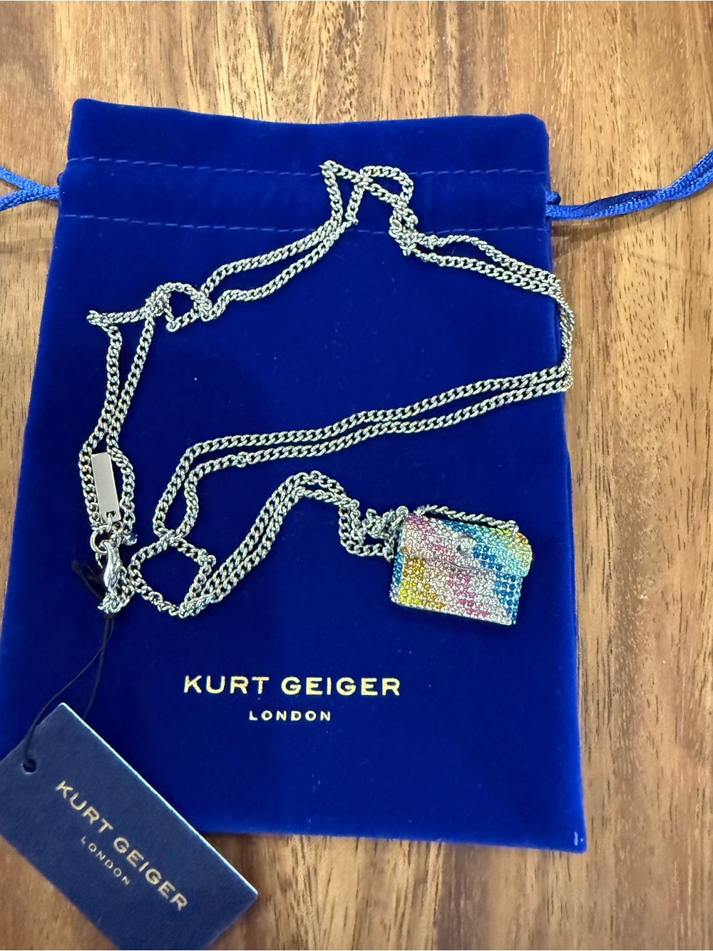 Kurt Geiger Multicolor Crystal Mini Bag Pendant Necklace